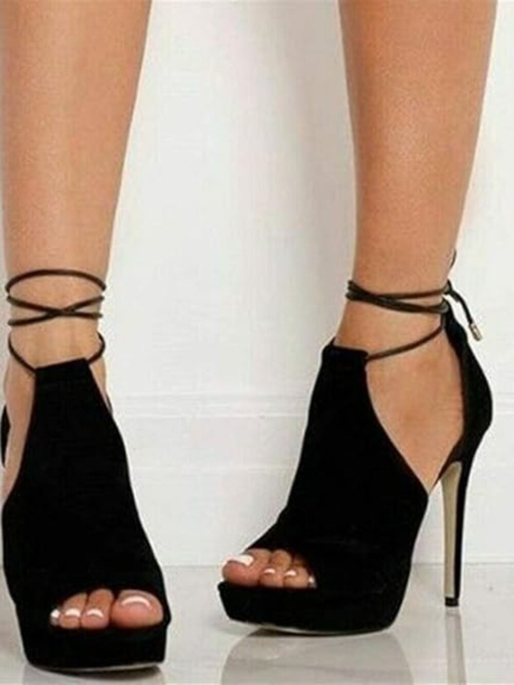 Womens Peep Toe Platform Heels Sexy Sandals Strappy Lace Up Tie Stilettos Dress